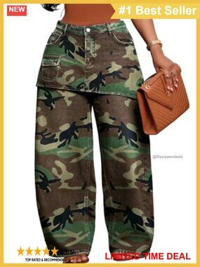 Wide Leg Cargo Jeans High Rise Skirt Overlay Pants